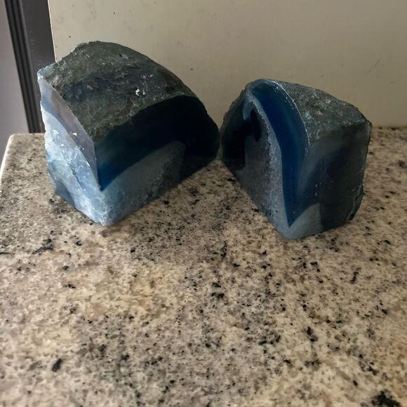 Agate Geode Blue Bookends-Exc Colors & Blending/Sparkling Druzy Centers - Picture 1 of 10